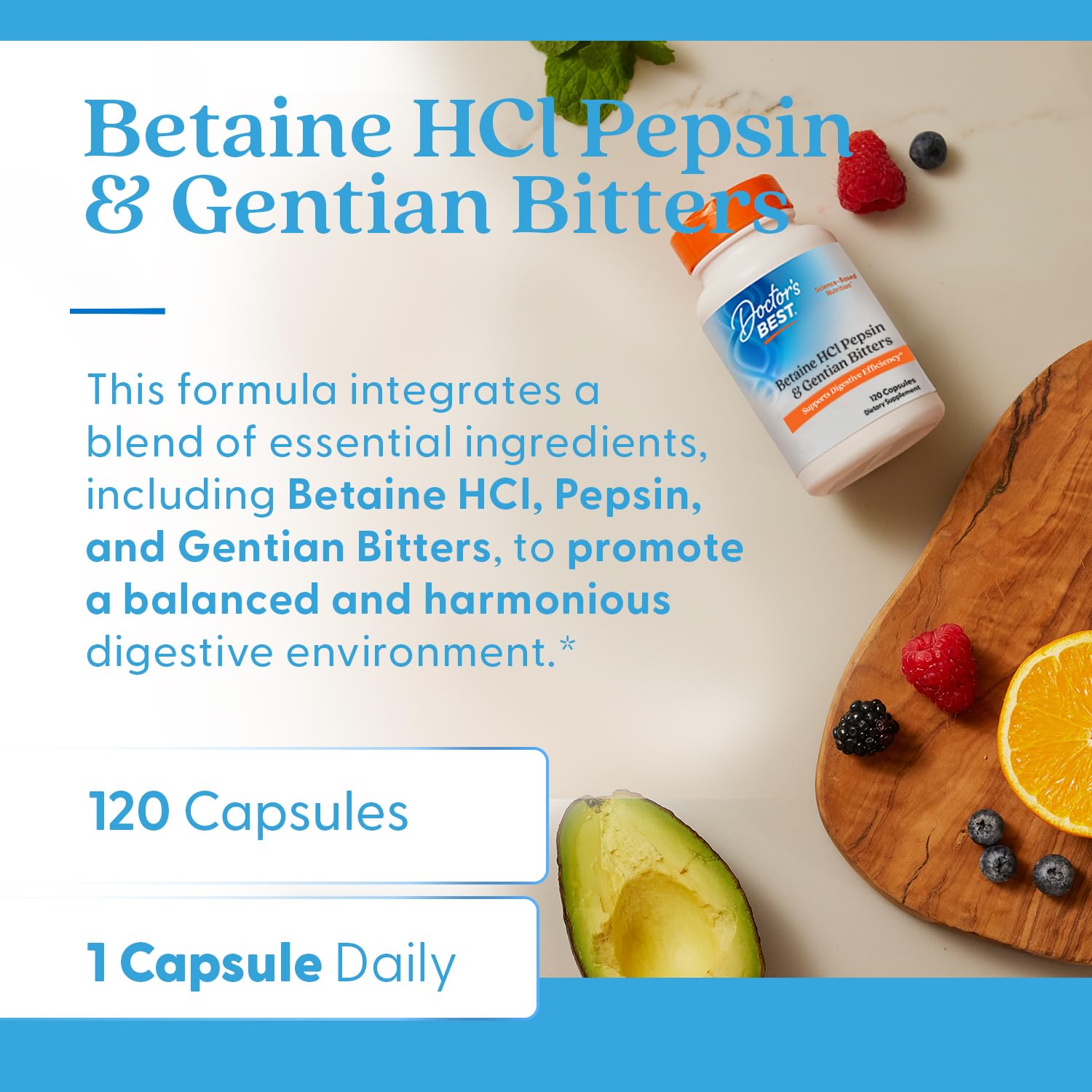 Doctor's Best Betaine HCl Pepsin Gentian Bitters - capsules uniformes et faciles à prendre