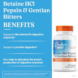 Doctor's Best Betaine HCl Pepsin Gentian Bitters - étiquette claire, aperçu des ingrédients clés