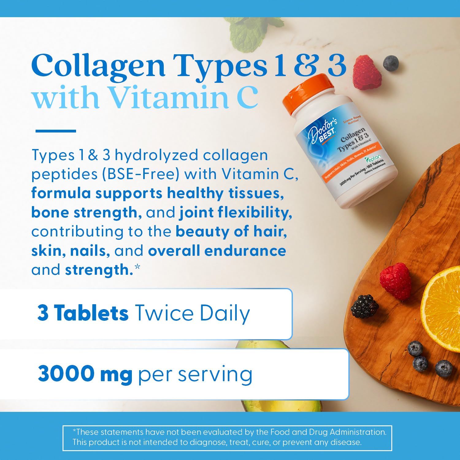 Doctor's Best Collagen Types 1&3 - poudre, mélange facile dans boisson pour absorption.