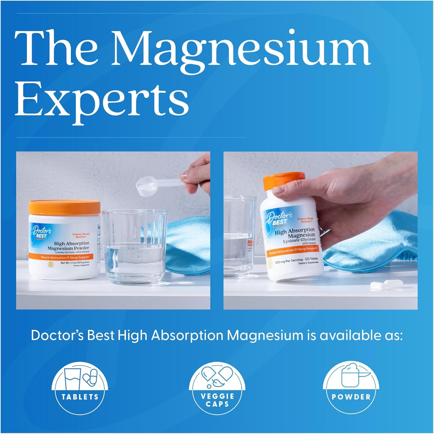 Doctor's Best, comprimés vegan montrant une routine bien-être quotidienne.