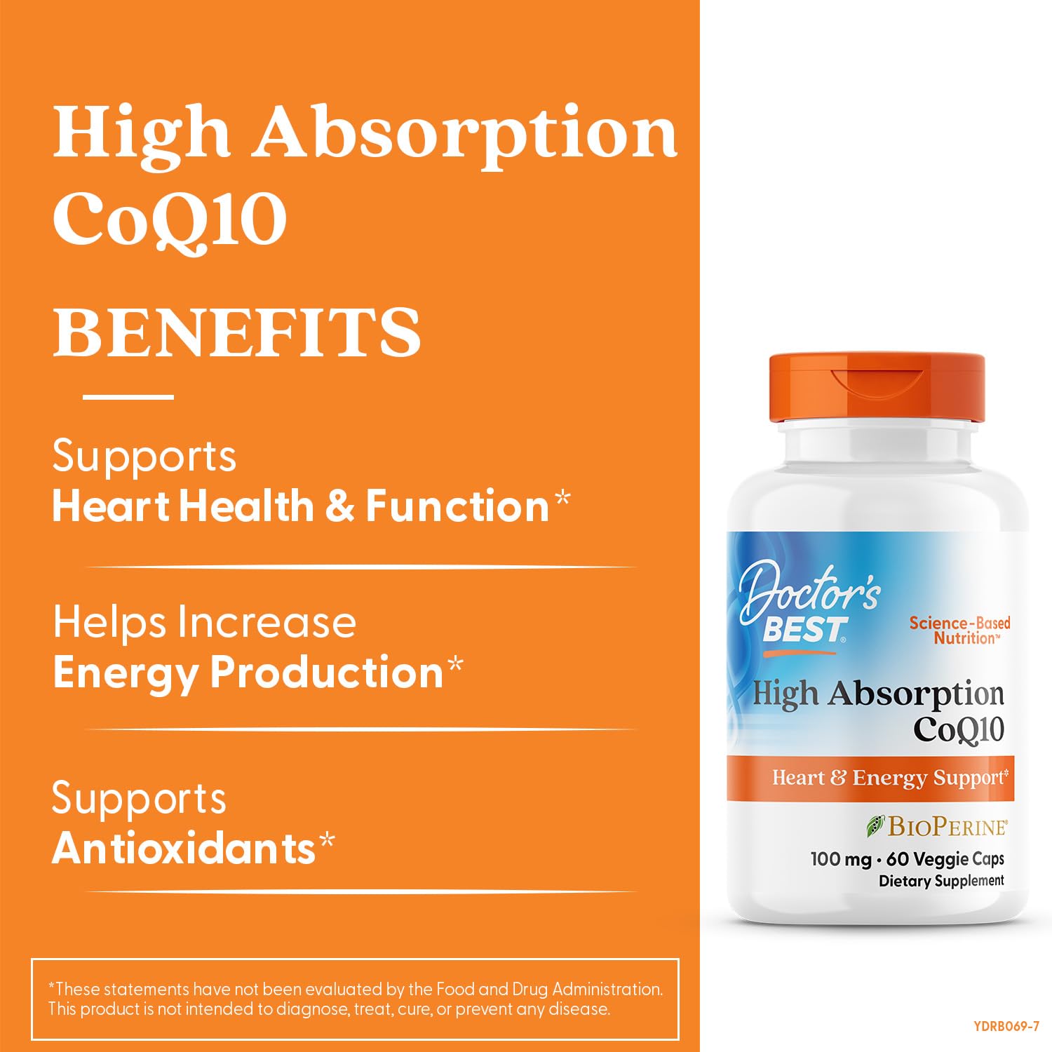 Capsules Doctor's Best CoQ10 avec BioPerine améliorant l'absorption.