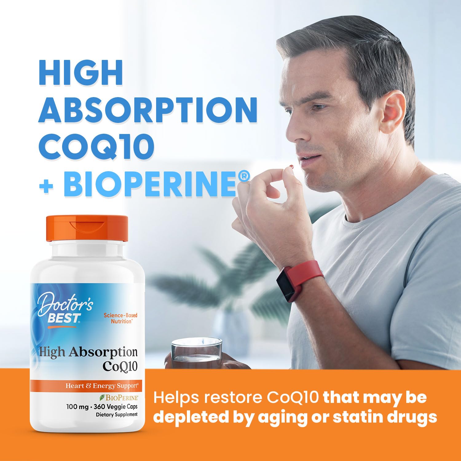 Doctor's BEST CoQ10 emballage avec 360 capsules pour usage quotidien.