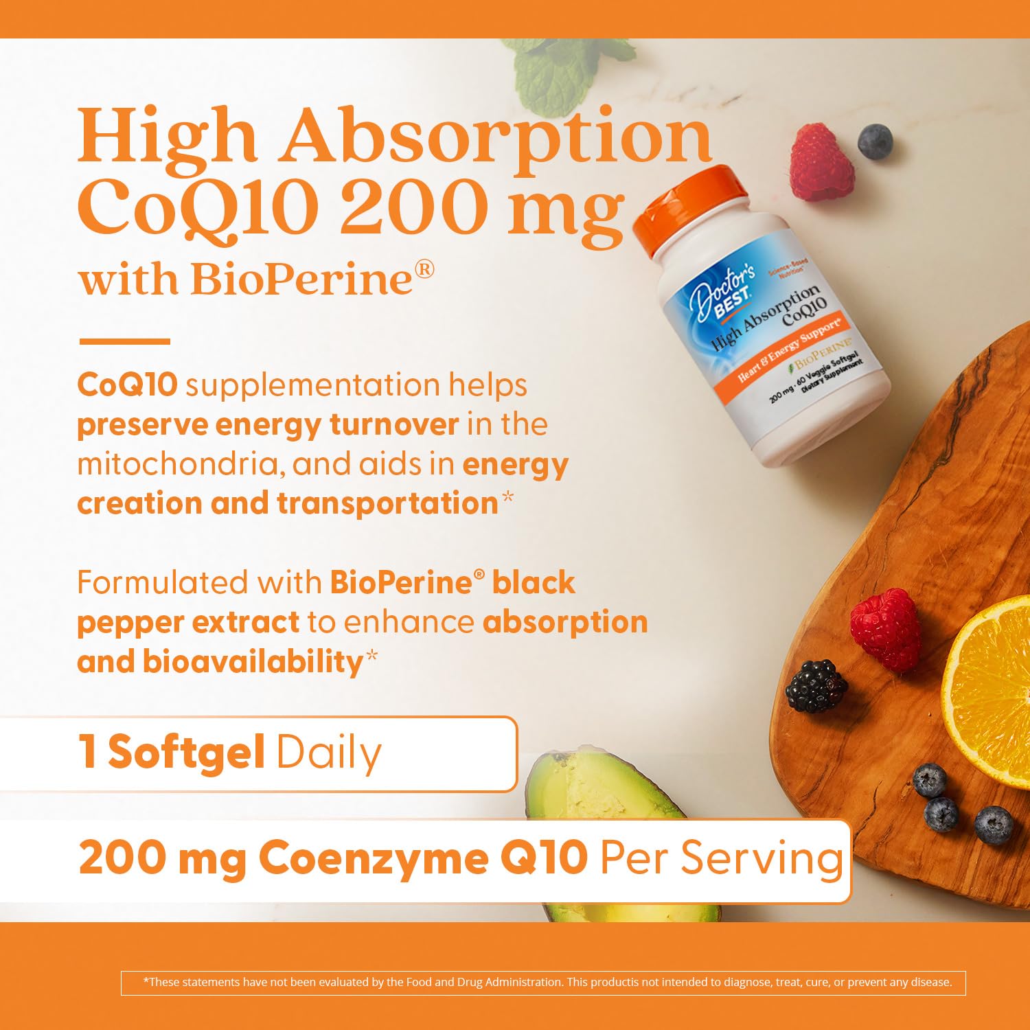 Doctor's Best CoQ10 extrait-poivre Bio, absorption améliorée potentielle.