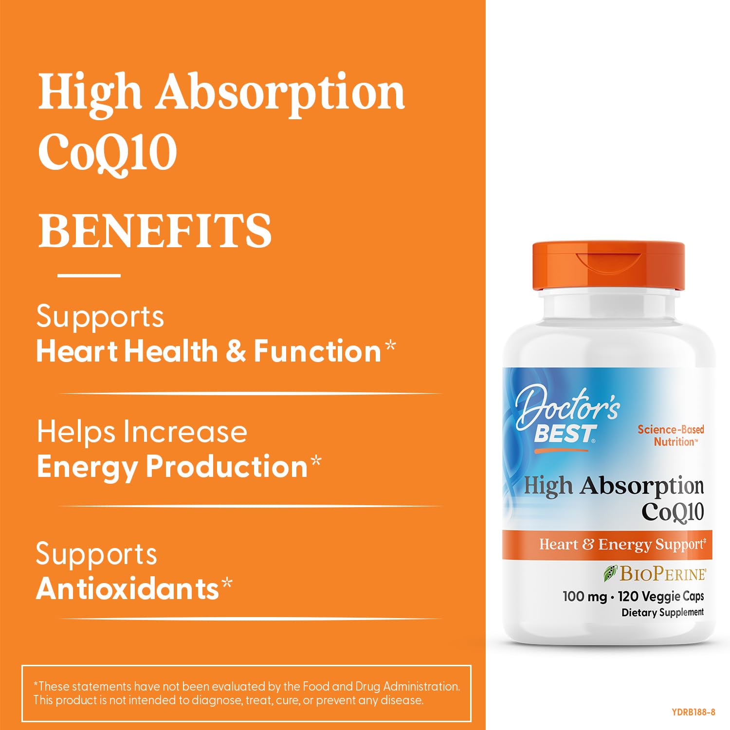CoQ10 gélules à absorption élevée, Doctor's Best, amélioration potentielle de l'énergie