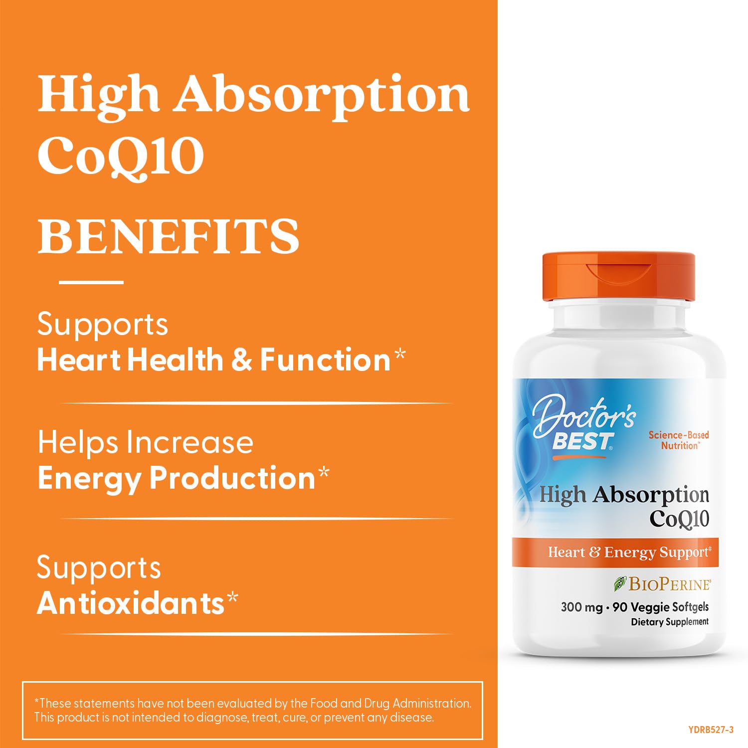 Capsules végétariennes Doctor's BEST CoQ10, faciles à avaler.