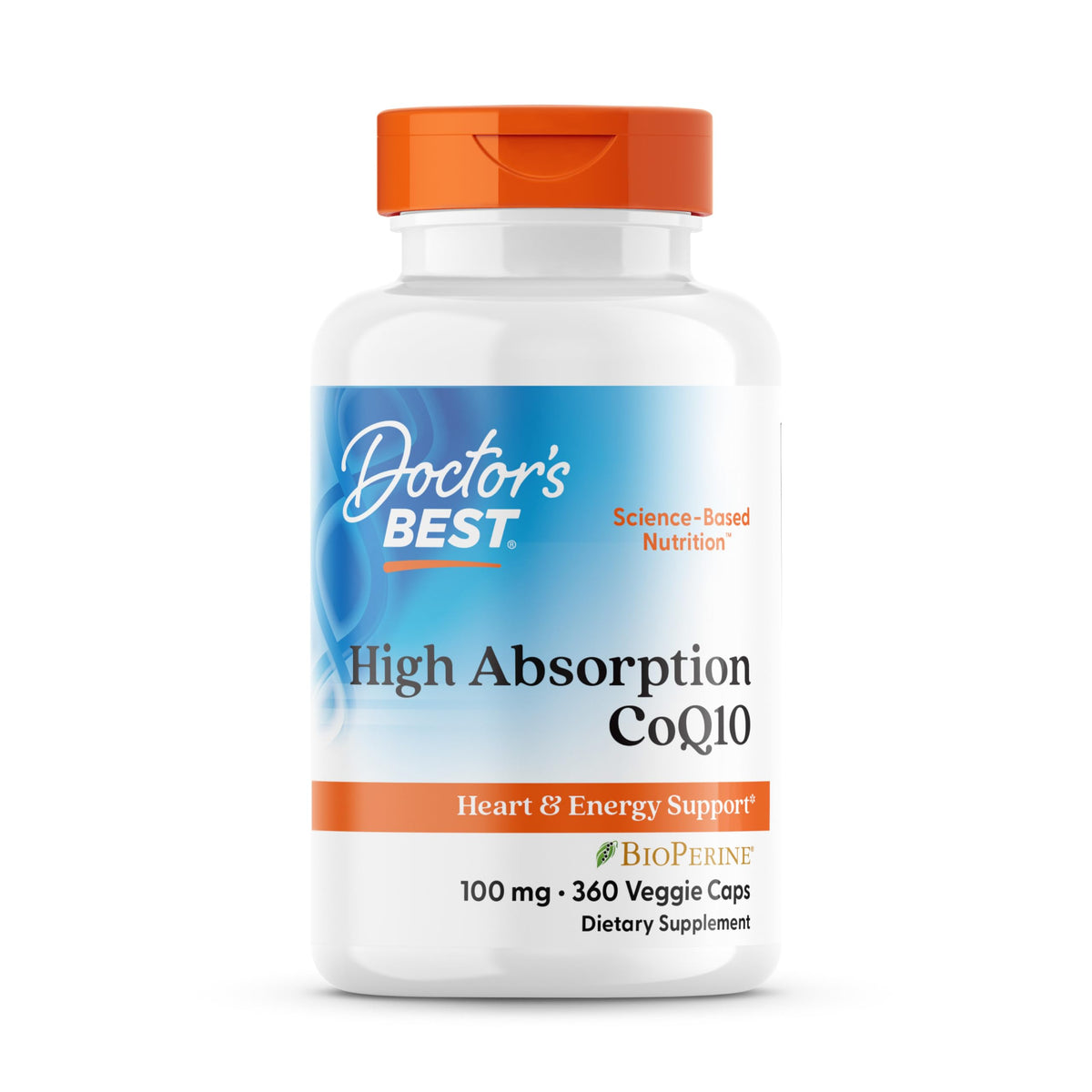 Doctor's BEST CoQ10 haute absorption dans une bouteille, soutien potentiel pour le cœur.