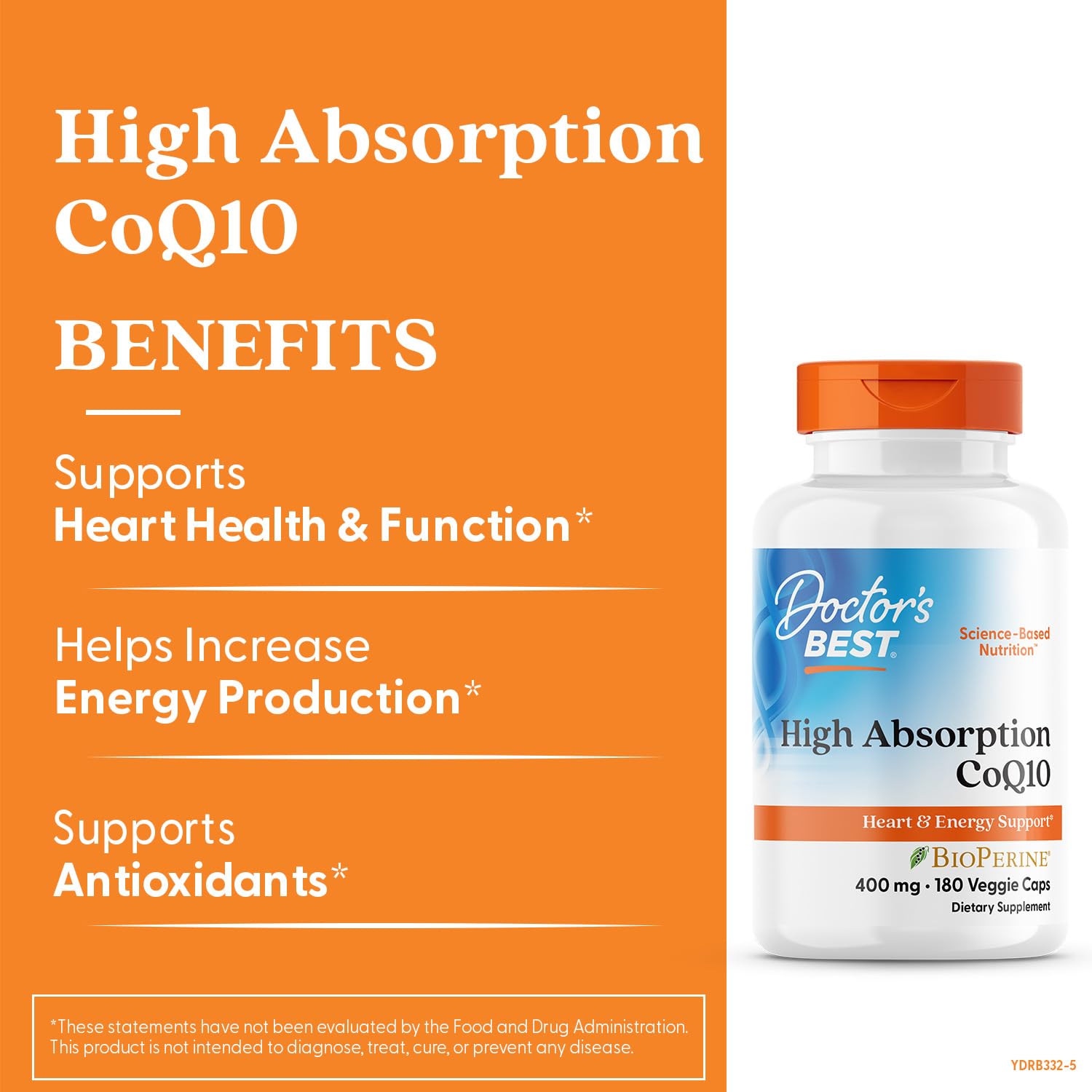 Doctor's Best CoQ10 haute absorption — capsules végétales, absorption améliorée et énergie quotidienne.