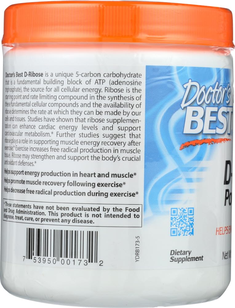 Doctor's Best D-Ribose bouteille avec doseur, pratique pour mélanger dans un jus.