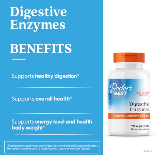 Doctor's Best Digestive Enzymes – étiquette lisible avec informations produit.