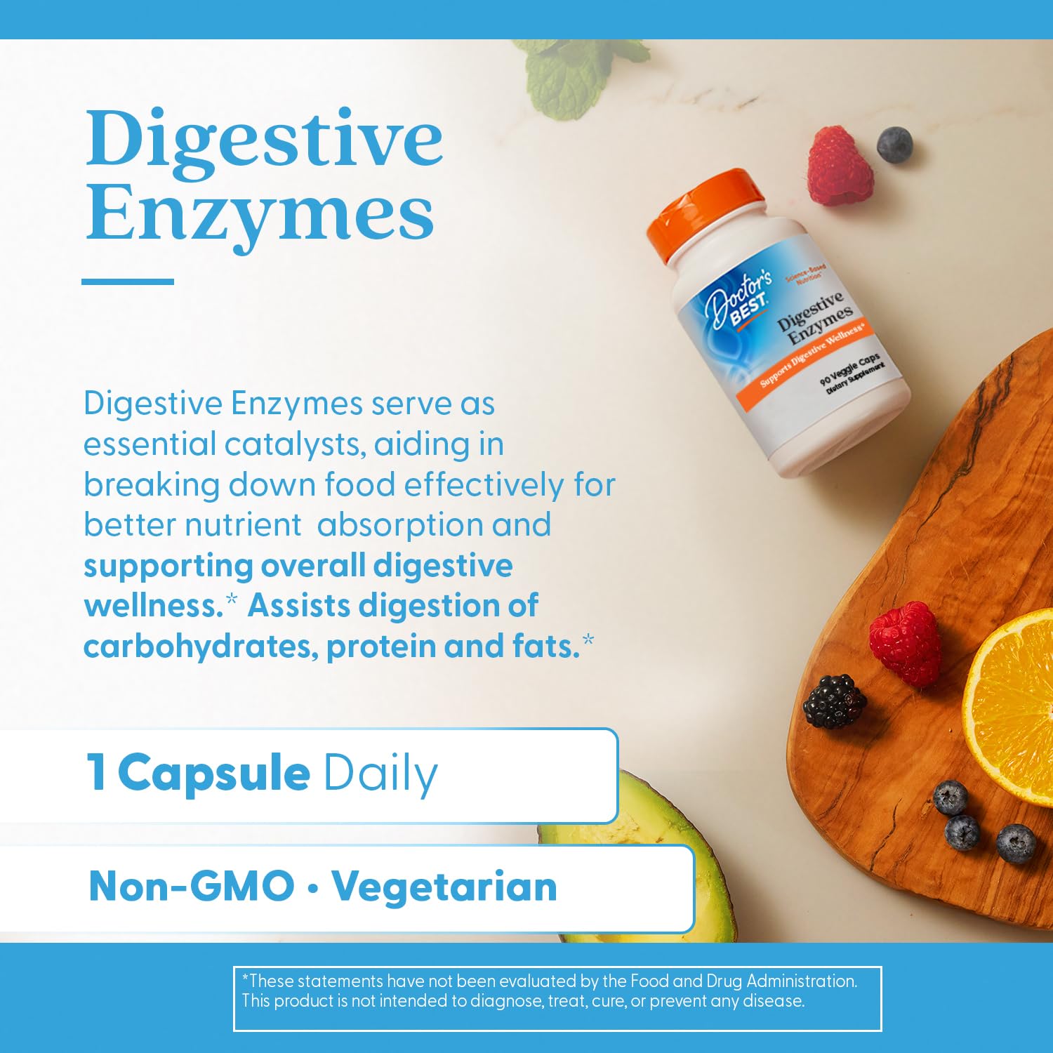 Doctor's Best Digestive Enzymes – ingrédients et enzymes détaillés sur l’emballage.