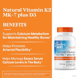 Étiquette Doctor's BEST K2 D3, informations claires sur les ingrédients et usages potentiels.