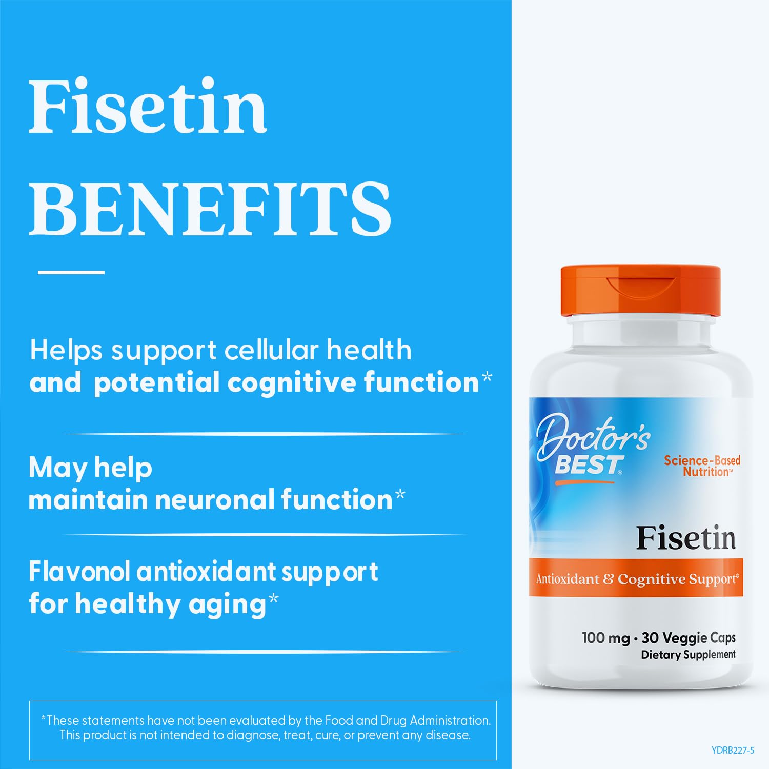 Capsules Doctor's Best Fisetin – couleur naturelle et antioxydant potentiel.