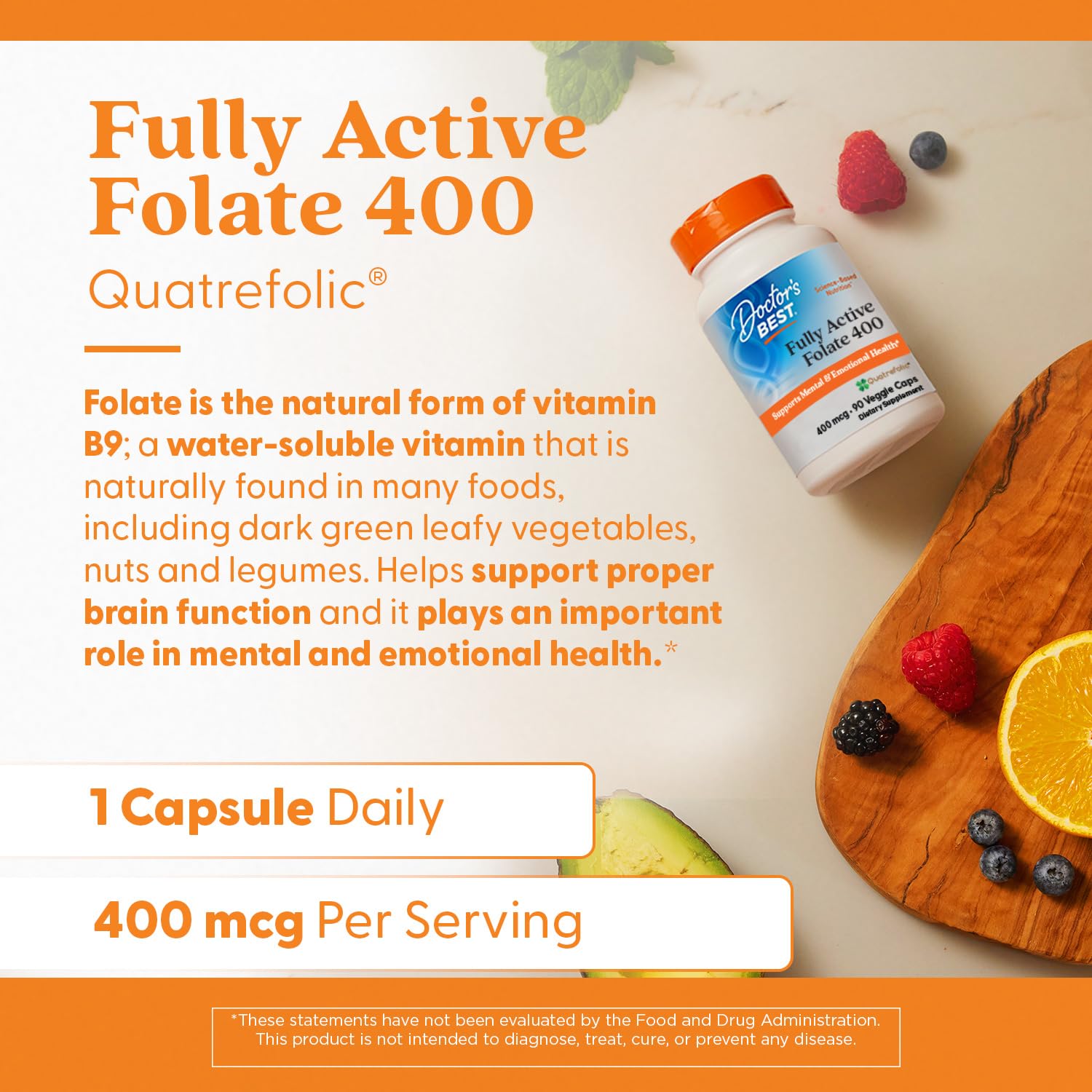 Capsules Doctor's BEST Folate Quatrefolic: prise facile dans la routine matinale.