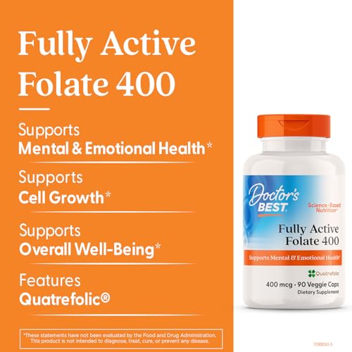 Étiquette Doctor's BEST Folate Quatrefolic: informations claires sur le dosage et les bienfaits.