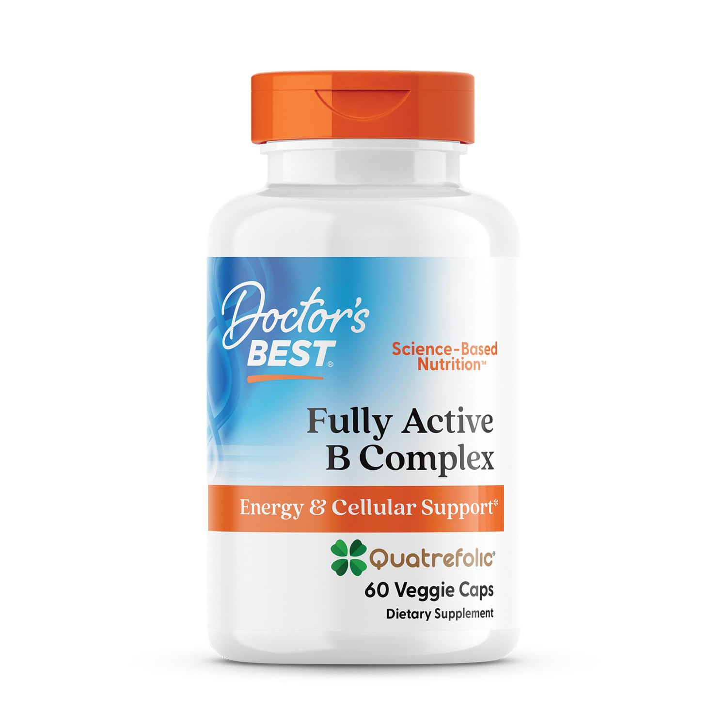 Doctor's BEST Fully Active B Complex – boîte montrant énergie durable et soutien quotidien.