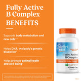 Capsules d'origine végétale Doctor's BEST Fully Active B Complex pour énergie quotidienne et bien-être.