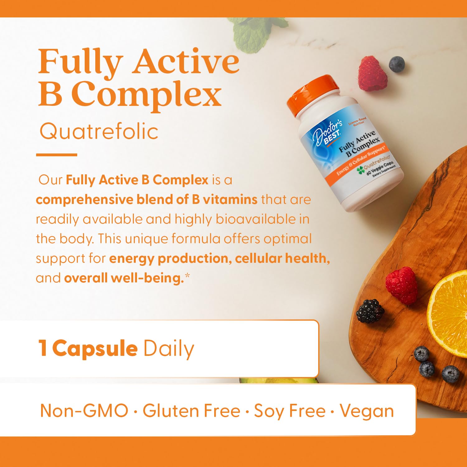 Doctor's BEST Fully Active B Complex – soutien de la fonction nerveuse et humeur positive.
