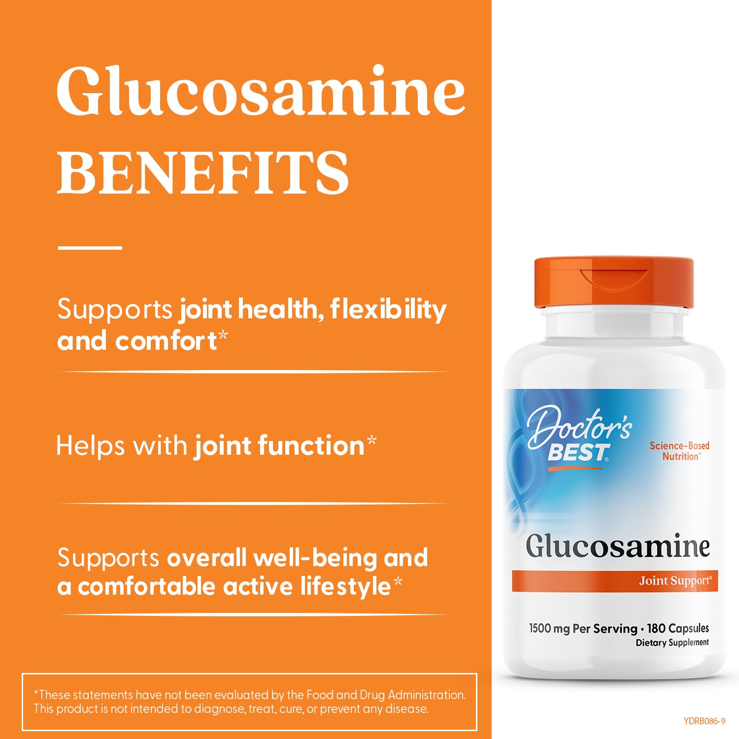 Doctor's BEST Glucosamine — emballage clair et instructions d'utilisation.