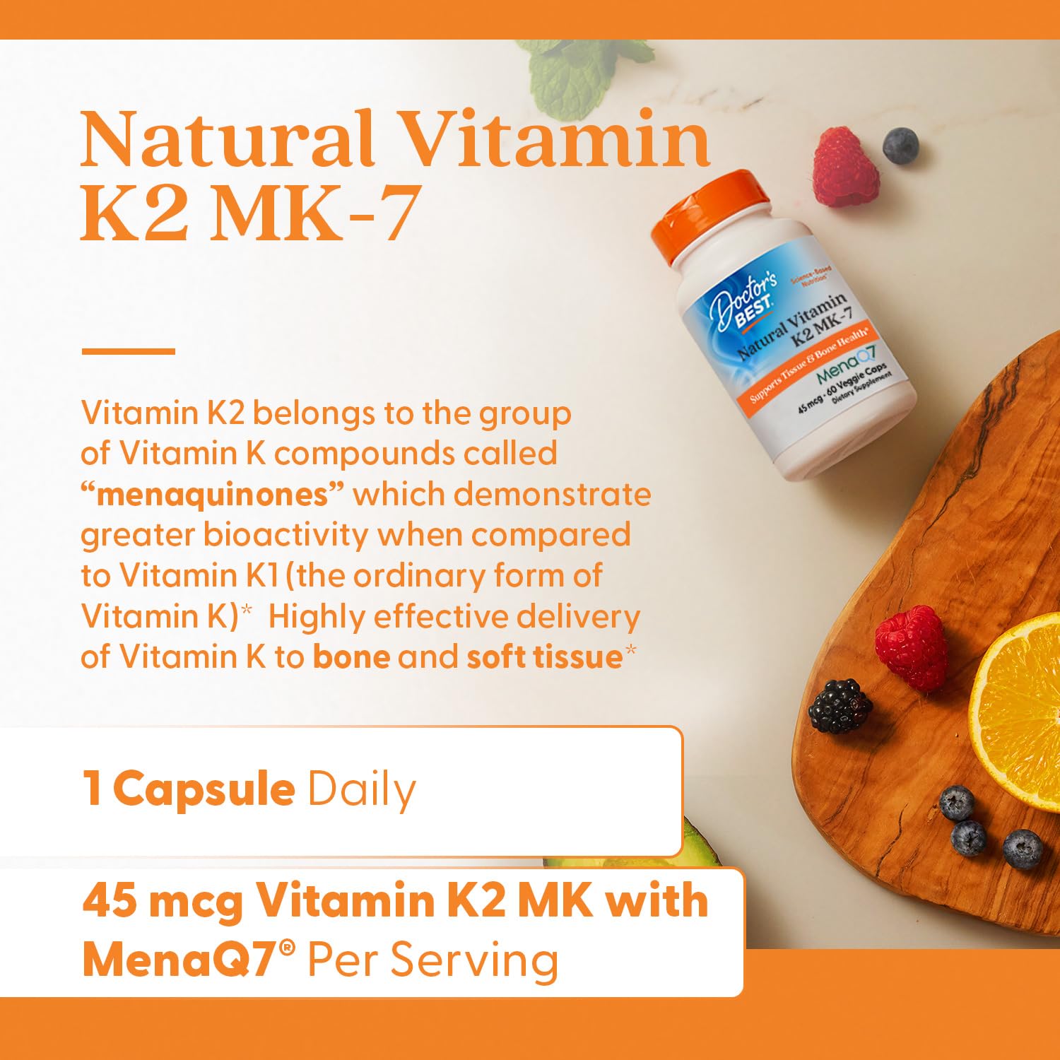 Doctor's Best K2 MK-7 source MenaQ7 naturelle et purifiée