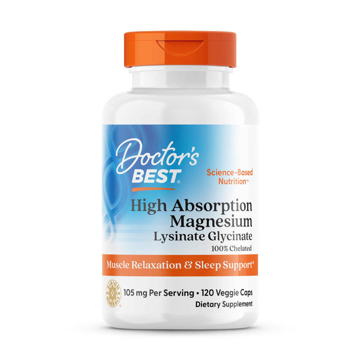 Doctor's Best magnésium glycinate lysinate - bouteille et gélules faciles à avaler.