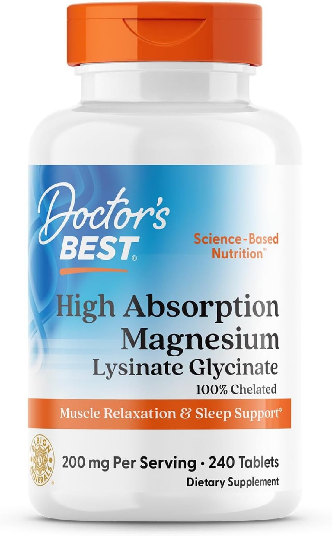 Doctor's Best magnésium glycinate-lysinate, flacon visible, soutien sommeil potentiel.
