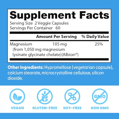 Doctor's Best magnésium glycinate lysinate - supplément vegan sans gluten ni soja.