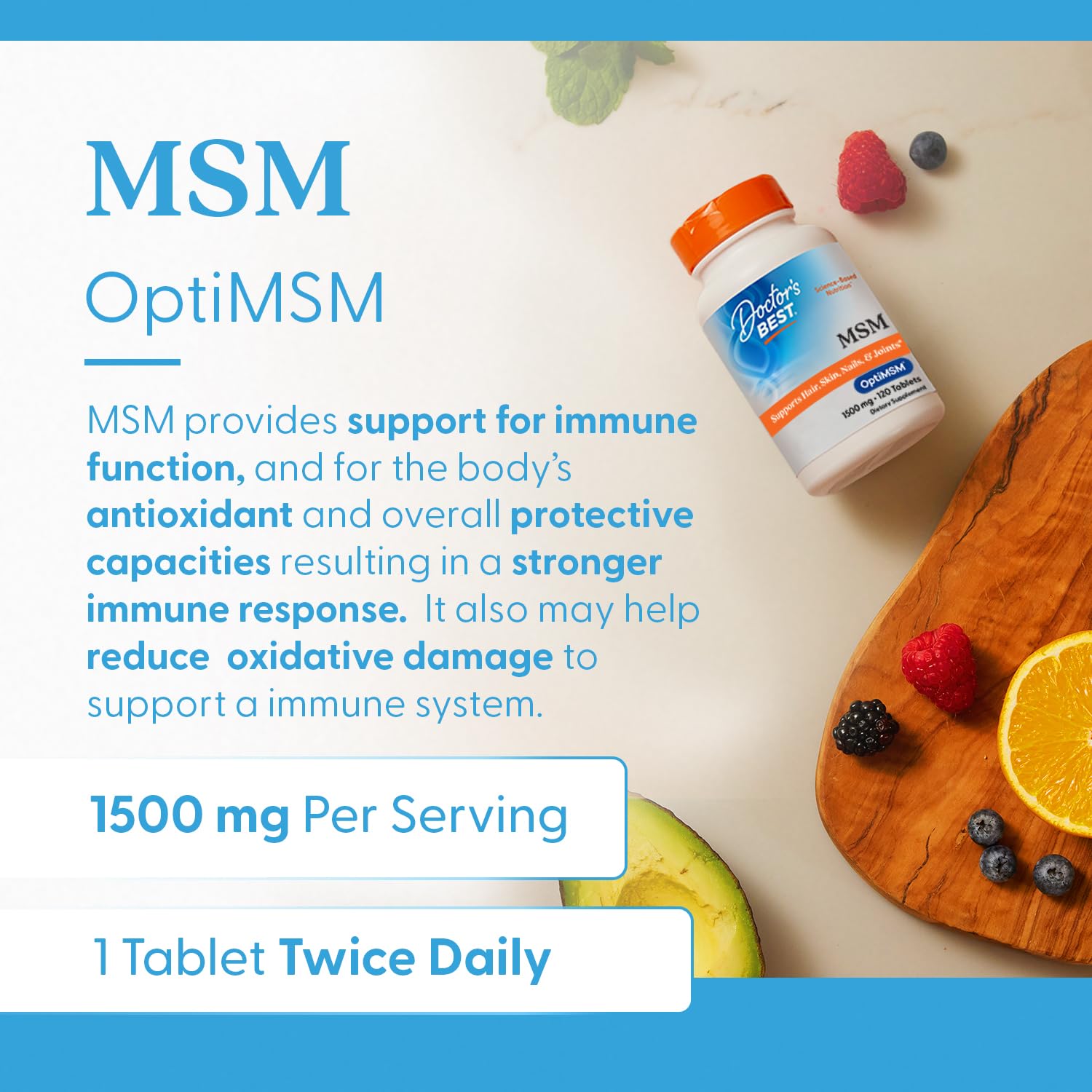 Doctor's BEST MSM cristaux purs montrant la pureté de la formule.