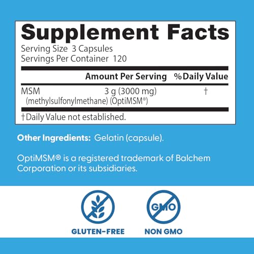 Doctor's BEST MSM – bouteille et étiquette montrant OptiMSM purifié et qualité.
