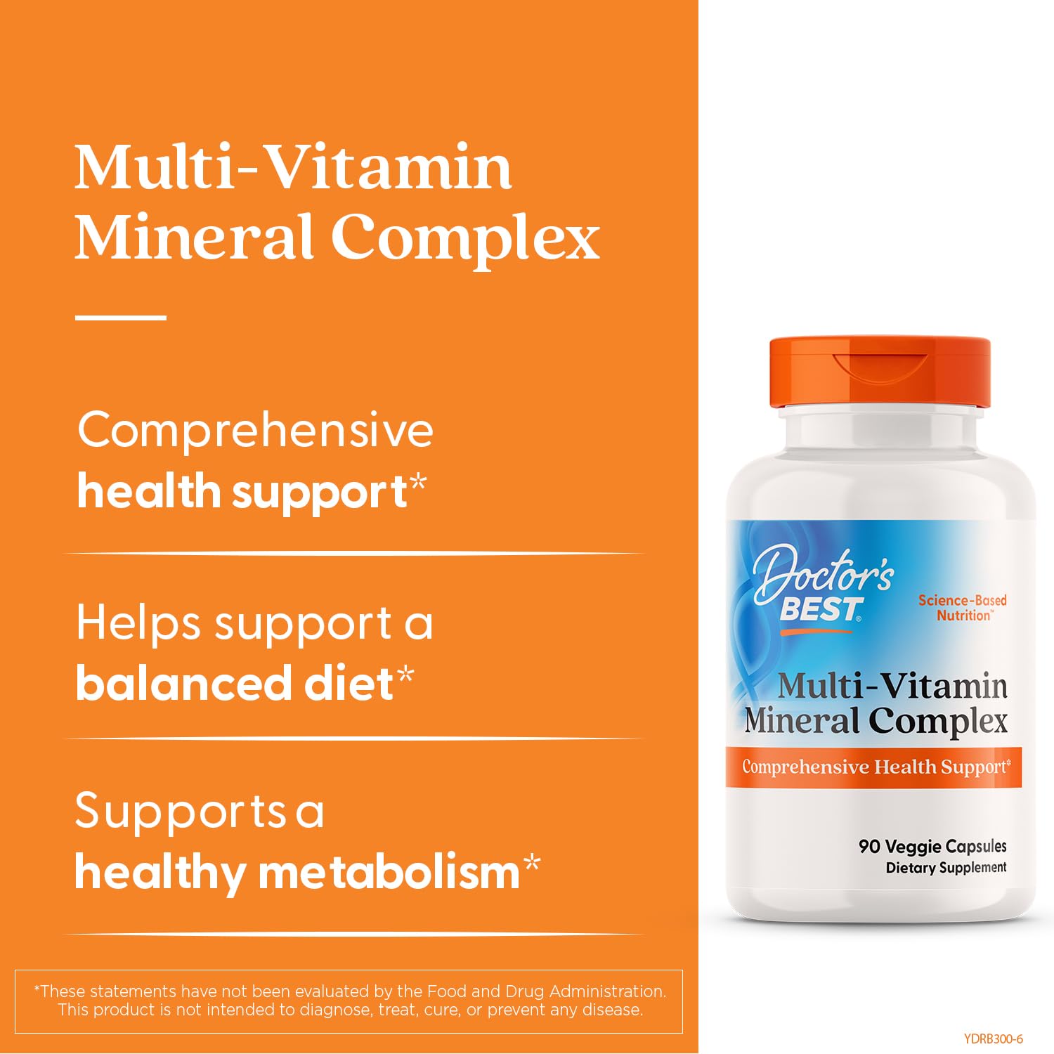 Doctor's BEST Multi-Vitamin Complex: étiquette vegan indiquant non-OGM et gluten.