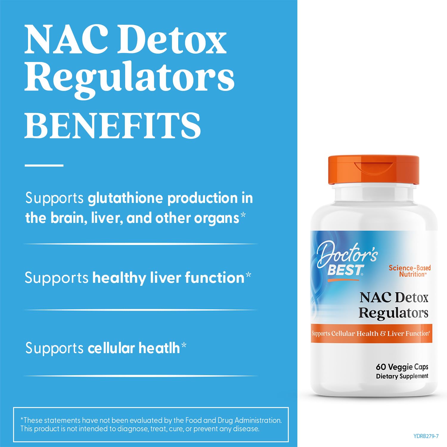 Doctor's BEST NAC Détox Régulateurs - Etiquette sans gluten et flacon pratique