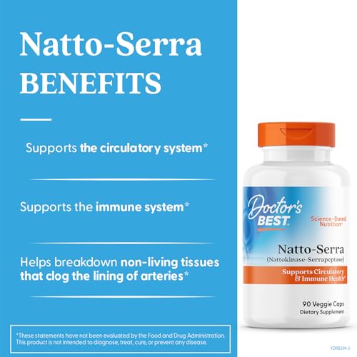 Doctor's BEST Natto-Serra : capsules visibles pour une circulation équilibrée et immunité potentielle.