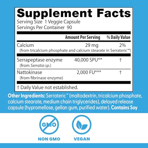 Doctor's BEST Natto-Serra : étiquette indiquant vegan et sans OGM certifié.