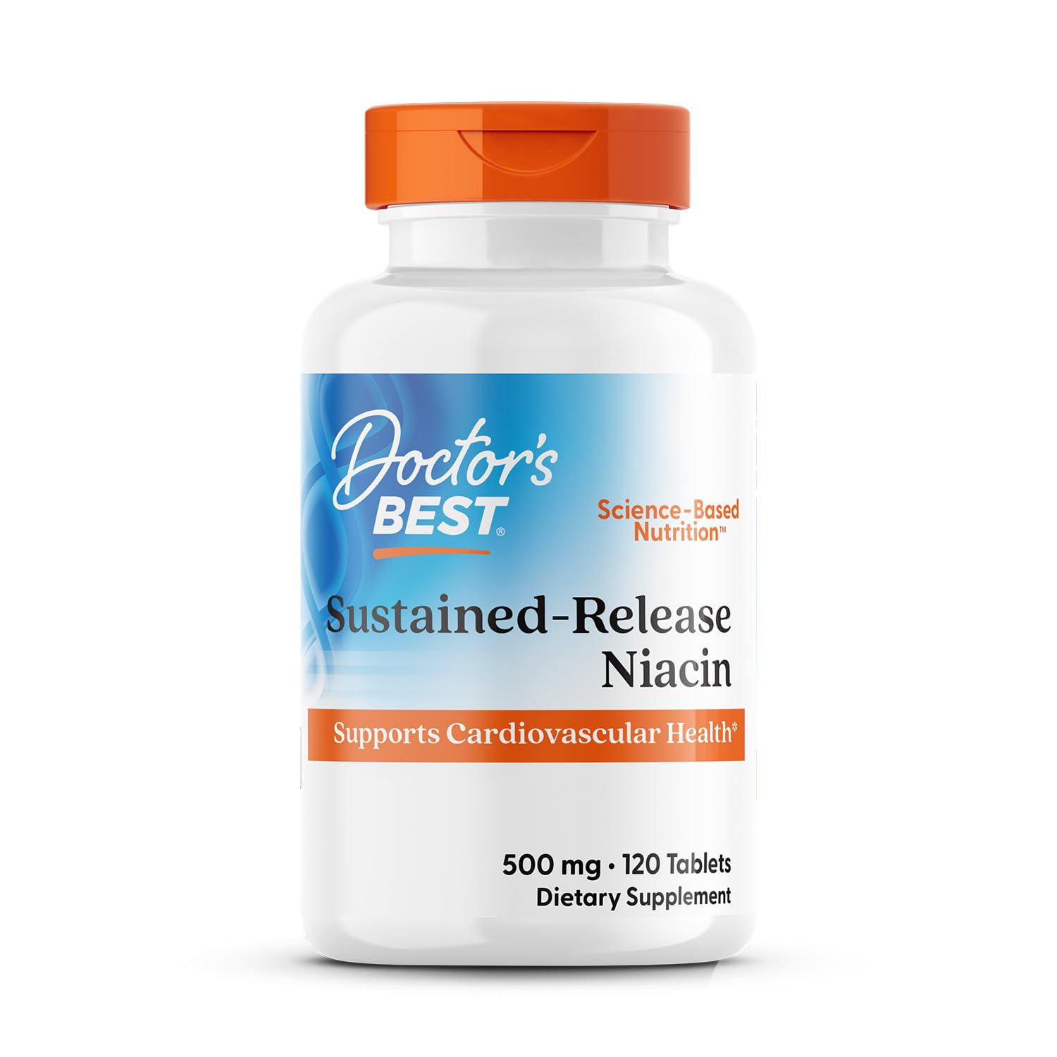 Doctor's Best Niacine libération prolongée, flacon et tablettes, soutien potentiel au métabolisme.