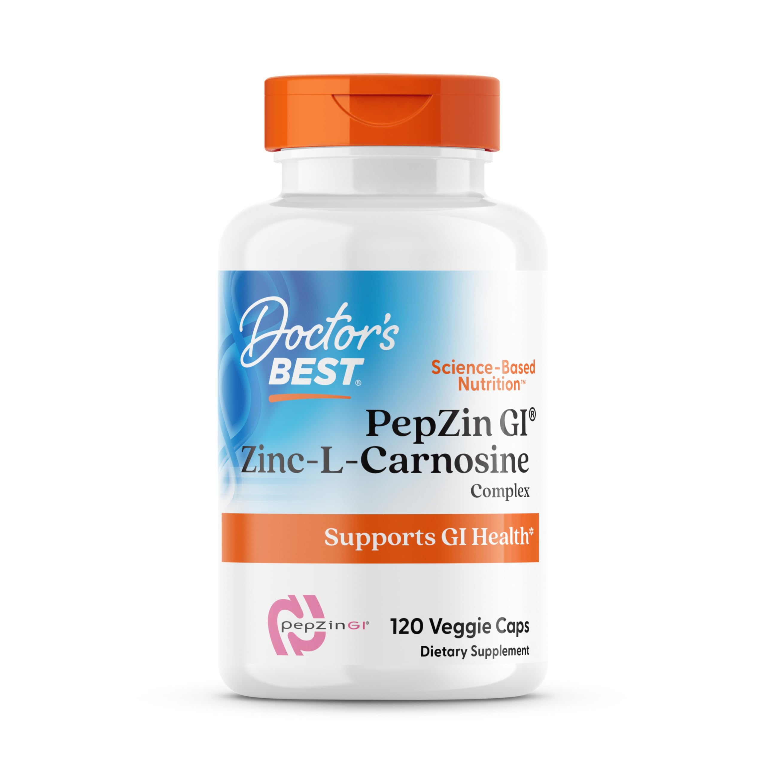 PepZin GI Doctor's Best en bouteille, soutien digestif potentiel.