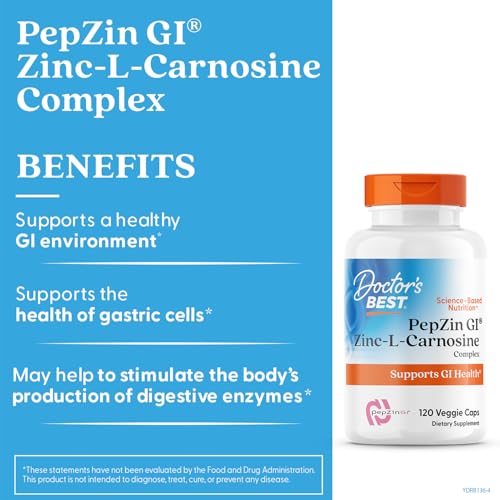 Étiquette PepZin GI Doctor's Best sans gluten et sans OGM.