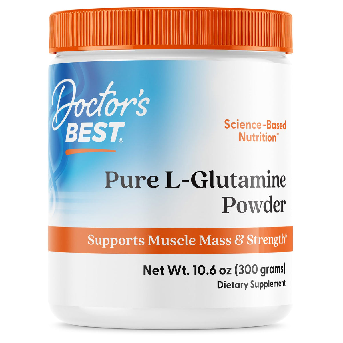 Poudre Doctor's Best L-Glutamine dans la bouteille, soutien potentiel à la récupération musculaire