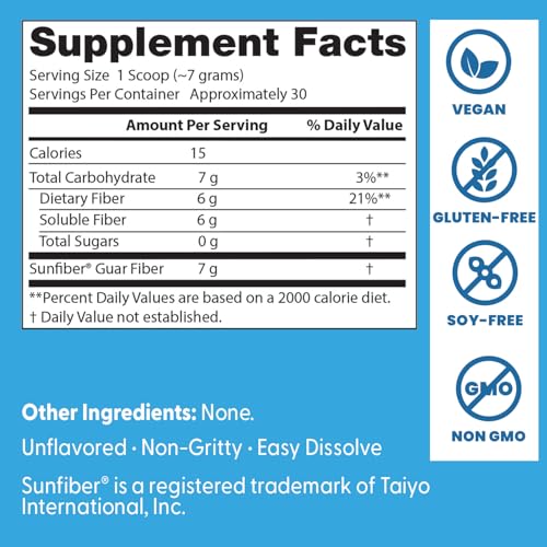 Doctor's Best Poudre prébiotique Sunfiber – poudre dissoute sans goût et sans grumeaux pour boissons quotidiennes