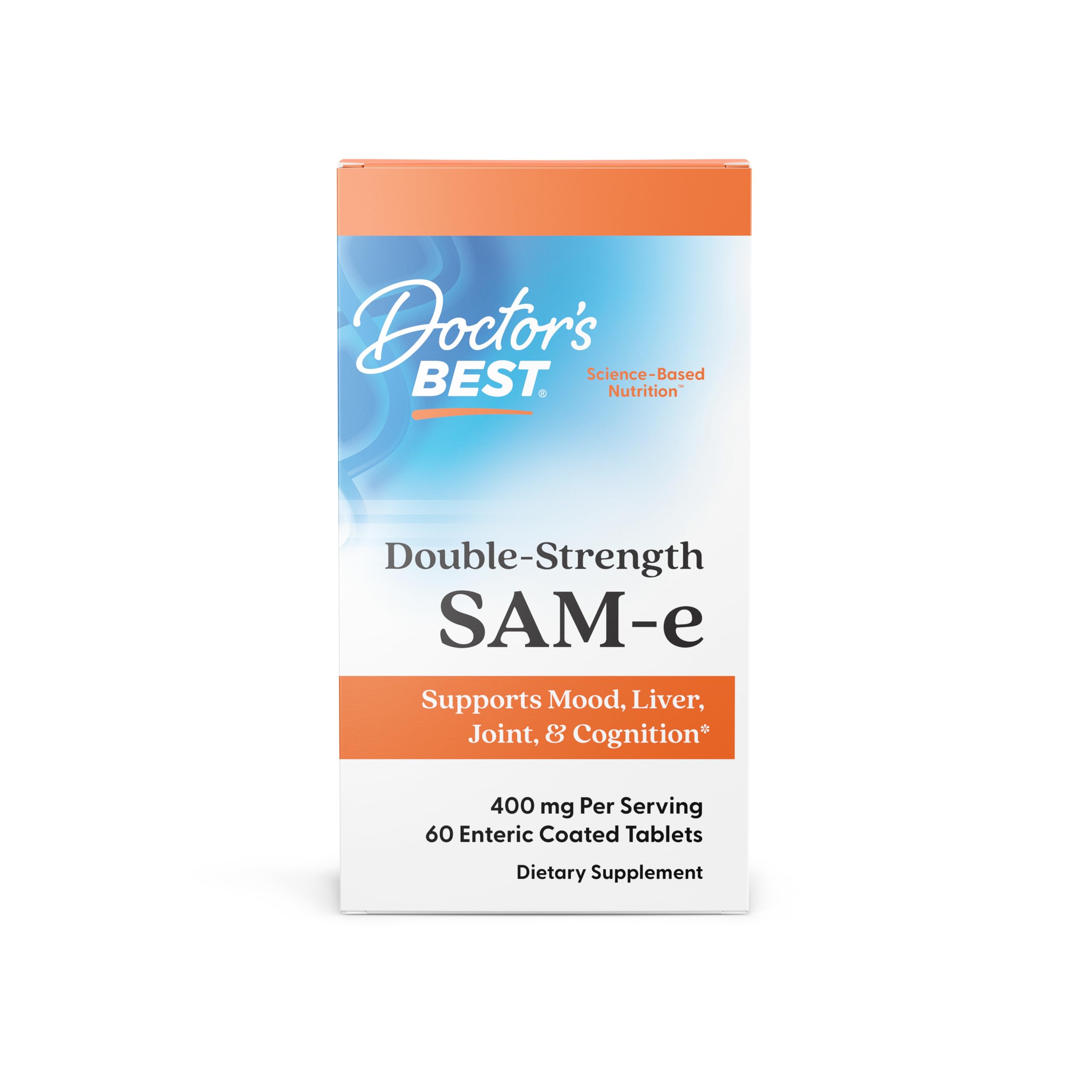 Doctor's Best SAM-e 400 mg: pot de comprimés entériques favorisant l'humeur et la mobilité.