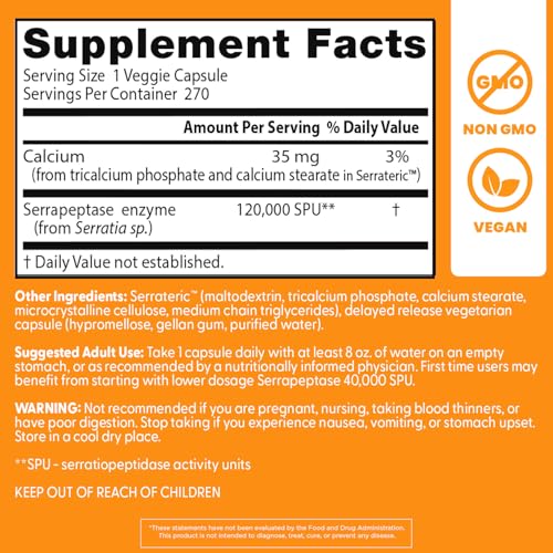 Doctor's Best Serrapeptase – bouteille végan, format végétal pour usage quotidien.