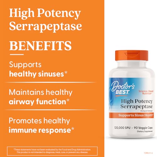 Étiquette sans gluten Doctor's Best Serrapeptase, informations claires sur les ingrédients.