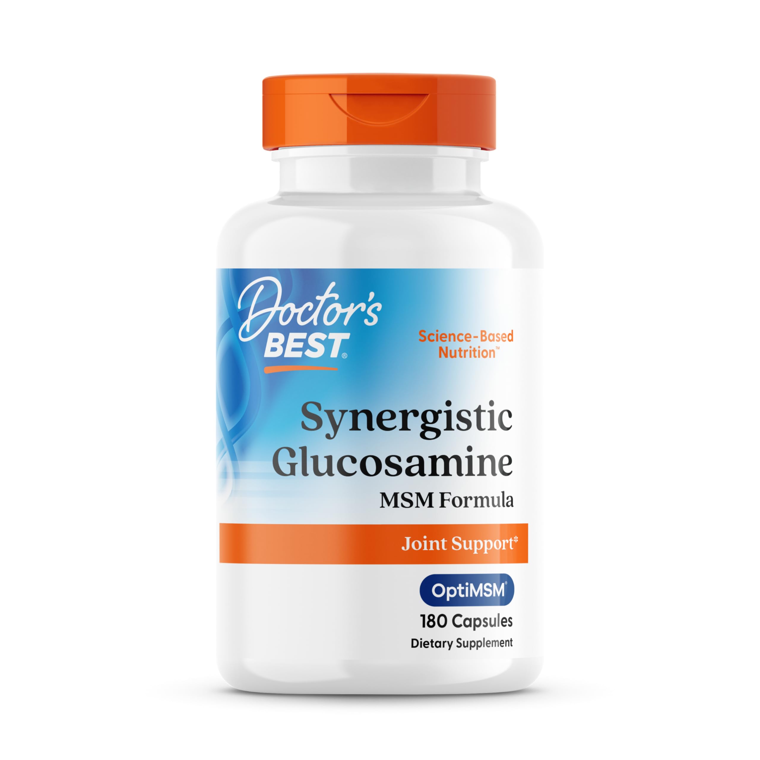 Doctor's Best combinaison synergique glucosamine MSM – bouteille montrant le complément pour les articulations.