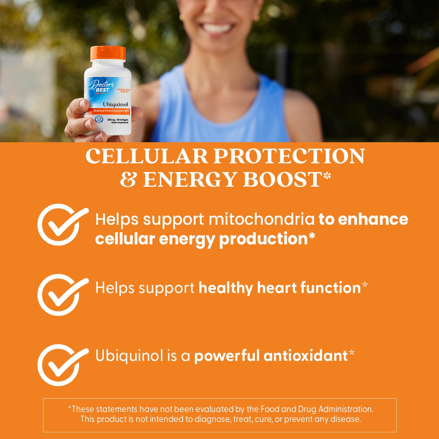 Doctor's Best Ubiquinol, symbole sans OGM sur l'emballage