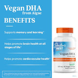 Doctor's Best DHA d'algues — étiquette lisible et choix végétal sans allergènes.