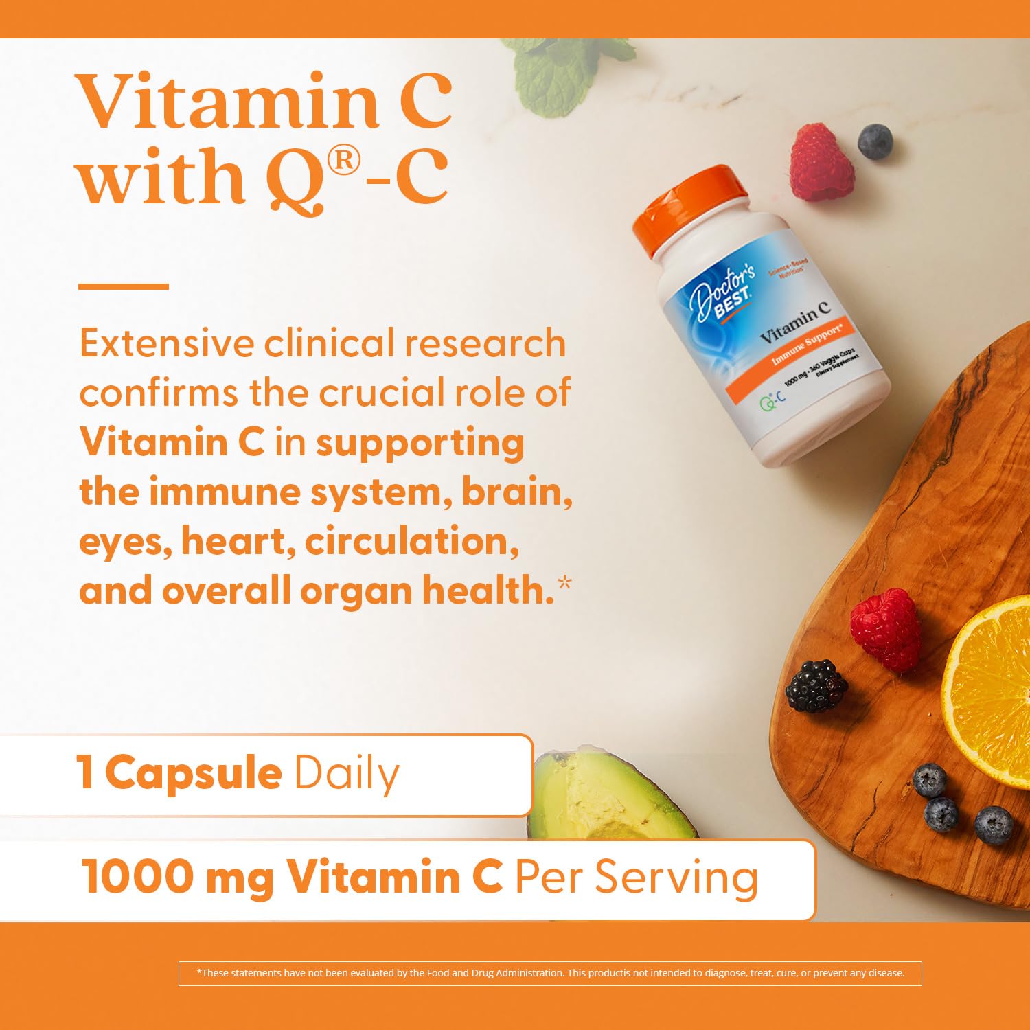 DOCTOR'S BEST Vitamine C – emballage, sans OGM et sans soja.
