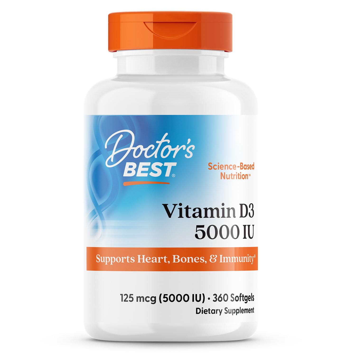 Doctor's BEST vitamine D3, gelules molles en bouteille, soutien immunitaire quotidien.