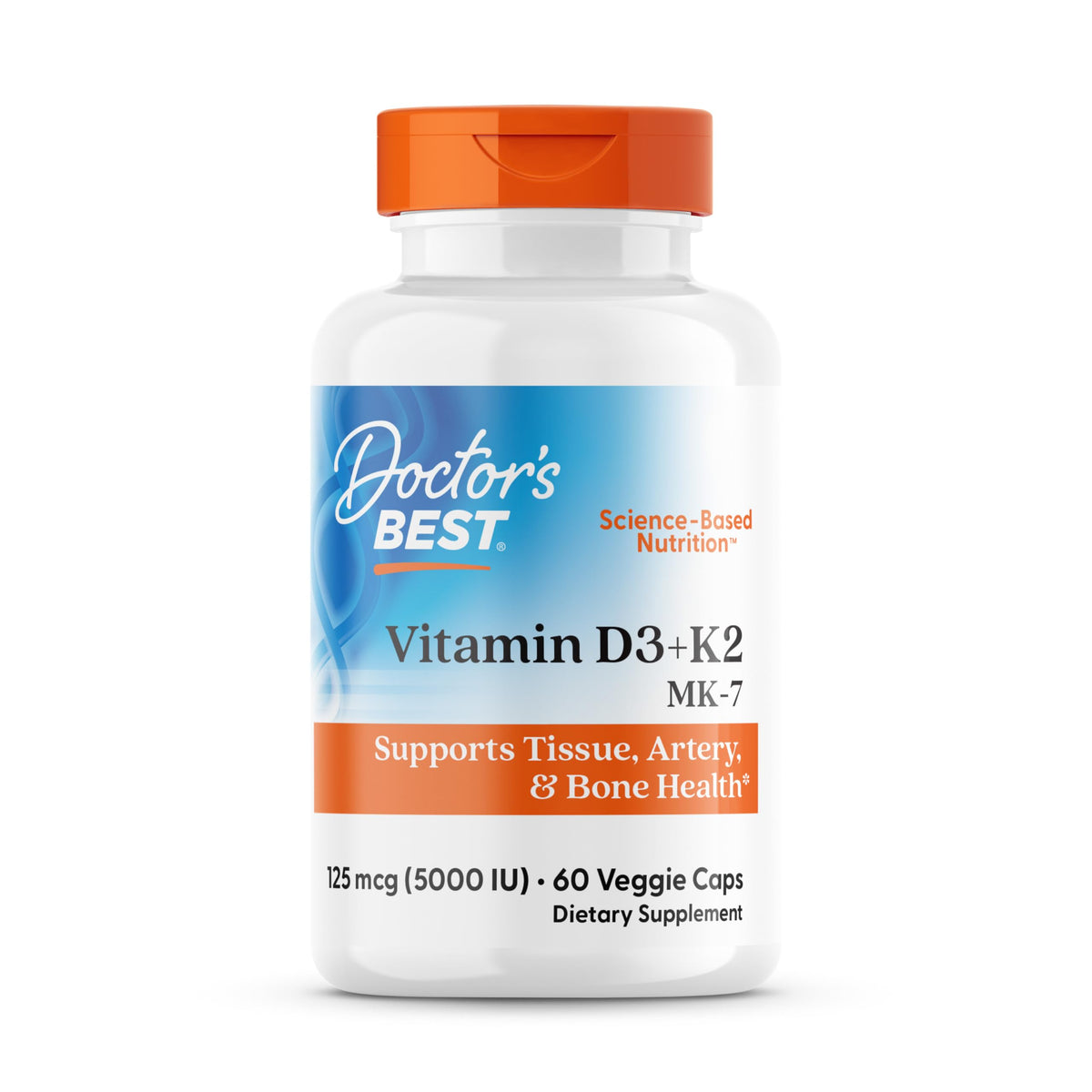 Doctor's Best Vitamine D3 K2 - bouteille: soutien des os et des tissus.