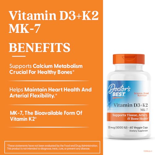 Doctor's Best Vitamine D3 K2 - gélules végétales: format pratique.