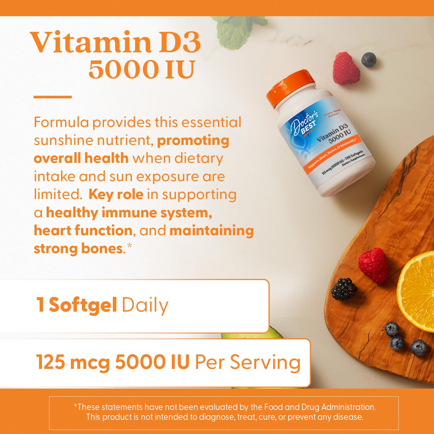 Doctor's Best Vitamine D3, étiquette nutritionnelle informative