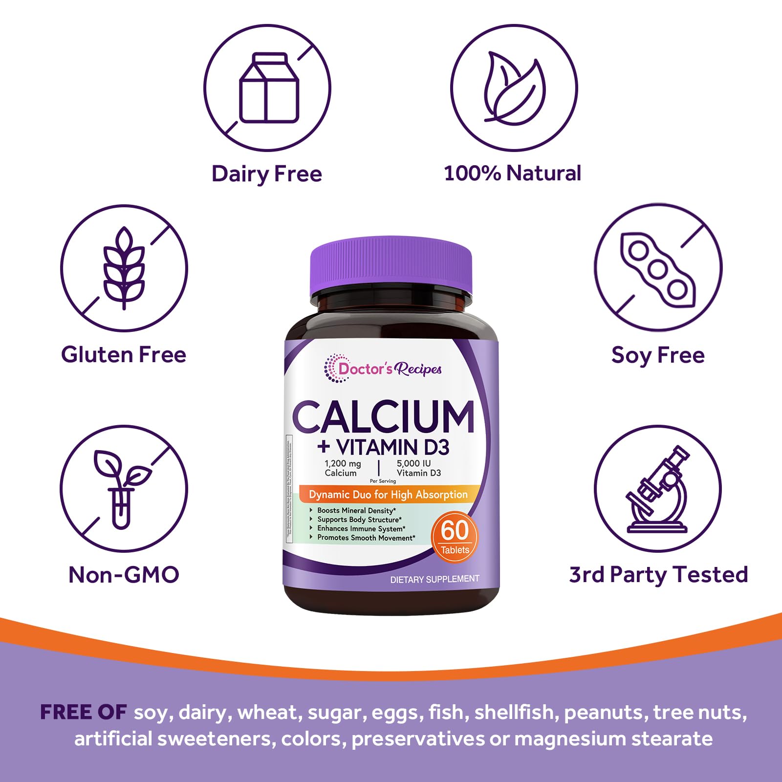 Tablettes du calcium Doctor's Recipes 1200 mg et D3 prêtes à être avalées.