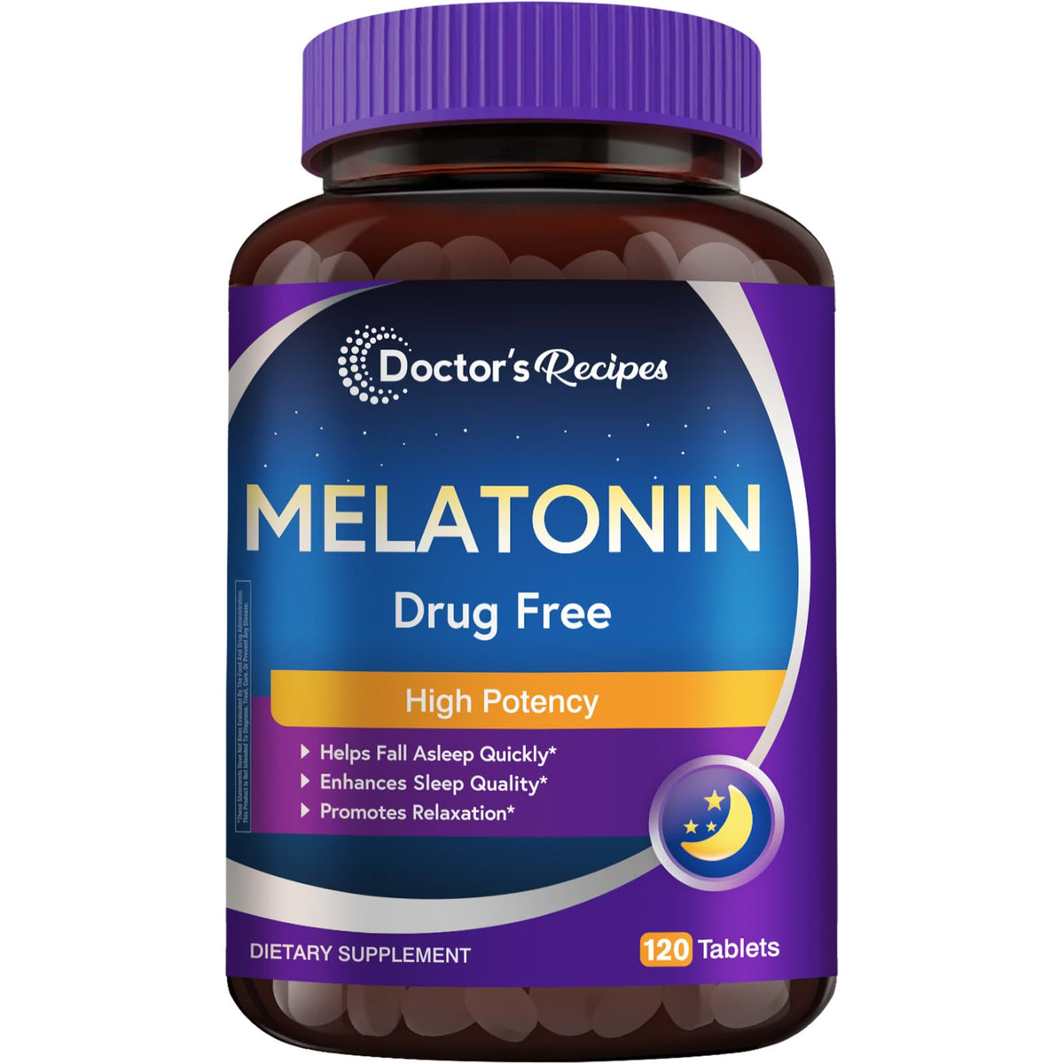 Doctor's Recipes Mélatonine 10 mg - bouteille visible, soutien potentiel du sommeil naturel